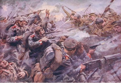Den preussiske garde blev besejret ved Zonnebeke, fra History of the Great War Vol 3 udgivet af Waverley Book Co Limited, ca. 1920 af A.C. Michael