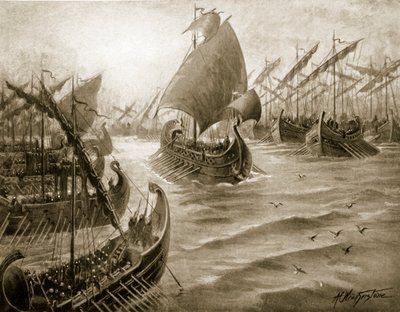 Cimon tager kommandoen over den græske flåde, illustration fra "Hutchinson