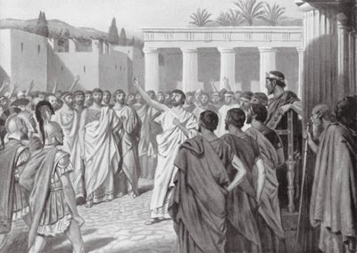 De peloponnesiske staters kongres i Sparta, f.Kr. 432 (litografi) af A.C. Weatherstone
