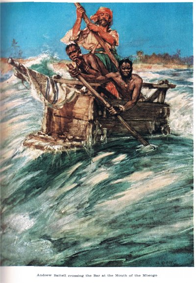Battell ankommer til mundingen af Mbengo, illustration fra 