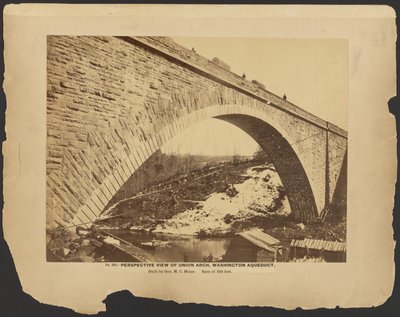 Nr. 302. Perspective View Union Arch, Washington Aqueduct Built by General M.C. Meigs, Span 220 feet. [Marts 1864]. af A.J. Russell