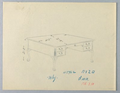 Design til biblioteksbord med løvepotefødder af A.N. Davenport Co.