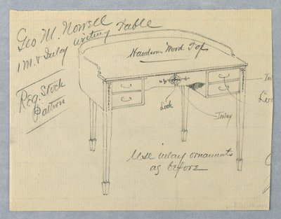 Design til mahogni indlagt skrivebord til George M. Nowell af A.N. Davenport Co.