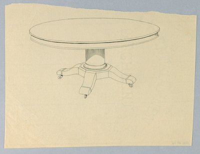 Design til et rundt bord på støbt understel af A.N. Davenport Co.