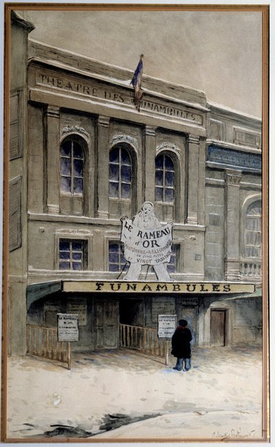 Udsigt over Theatre des Funambules på boulevard du Crime (boulevard du Temple i Paris). Akvarel af Adolphe (1828-1883) Paris. Carnavalet Museum af A.P. Martial