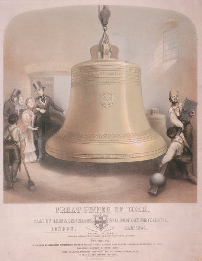 Udsigt over den store Peter af York-klokke, 1845. af AR Grieve