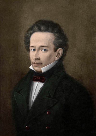 Portræt af Giacomo Leopardi (1798-1837) fra portrættet af A. Ferrazzi - af A. (after) Ferrazzi