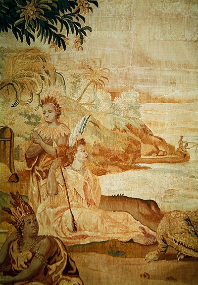 Amerika, fra et gobelin med verdens fire verdenshjørner, detalje af to figurer fra baggrunden (detalje af 184003) af A. Baertams
