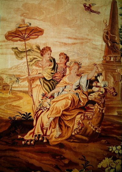 Asien, fra et gobelin med verdens fire verdenshjørner, detalje af en gruppe af figurer i midten ved kamelen (detalje af 194760) af A. Baertams