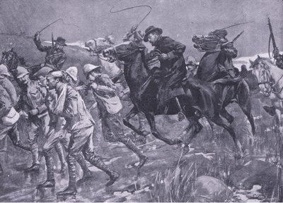 De Wets behandling af britiske krigsfanger på marchen, illustration fraAfter Pretoria: The Guerilla War, 1902 af A. C. Ball