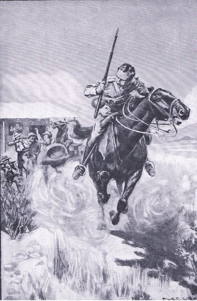 Escape of a scout, fra After Pretoria: The Guerilla War udgivet af Harmsworth Bros Limited af A. C. Ball