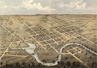 Fugleperspektiv af Columbus, Columbia Co, Wisconsin 1868. LOC 73694538 af A.; Chicago Lithographing Co. Ruger