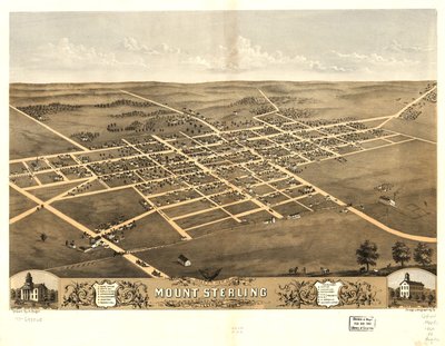 Fugleperspektiv af Mount Sterling, Brown County, Illinois 1869. LOC 73693365 af A.; Chicago Lithographing Co. Ruger