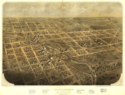 Fugleperspektiv af byen Albion, Calhoun County, Michigan. LOC 73693419 af A.; Chicago Lithographing Co. Ruger