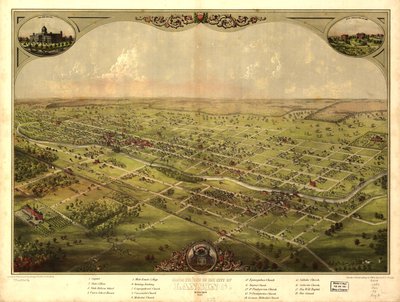 Fugleperspektiv af byen Lansing, Michigan 1866. LOC 73693436 af A.; Chicago Lithographing Co. Ruger