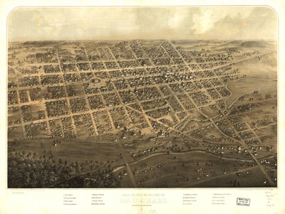 Fugleperspektiv af byen Marshall, Calhoun County, Michigan. LOC 73693437 af A.; Chicago Lithographing Co. Ruger