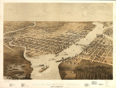 Green Bay og Fort Howard, Brown Co, Wisconsin 1867. LOC 73694541 af A.; Chicago Lithographing Co. Ruger
