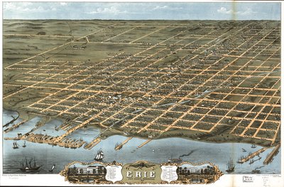 Fugleperspektiv af byen Erie, Erie County, Pennsylvania 1870. af A. Chicago Lithographing Co. Ruger and Stoner Ruger