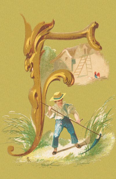 F: plæneklipper, falsk, hø, gård (farve litho) af A. Cordier