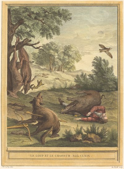 Ulven og jægeren af A. J. de Fehrt after Jean Baptiste Oudry