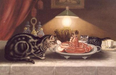 Stilleben af katte og en hummer af A. Jackson