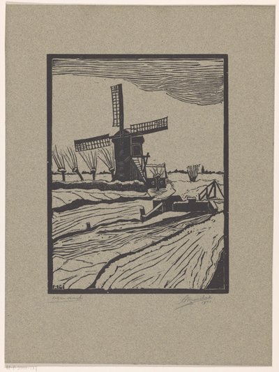 Vinterlandskab med mølle af A. Marchal