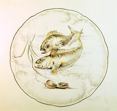 Wedgwood design til en tallerken, ca. 1880 (akvarel på papir) af A. Proudlove