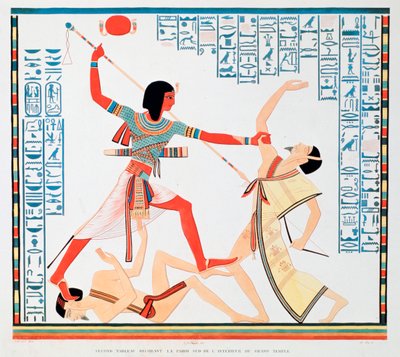 Anden scene på den sydlige væg af det indre af Det Store Tempel i Abu Simbel, 1888 af A Racinet