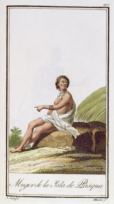 En kvinde fra påskeøen, graveret af Albuerne, 1799 af A. Rodriguez