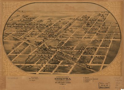 Fugleperspektiv af Chenoa, McLean County, Illinois 1869. LOC 73693349 af A. Ruger