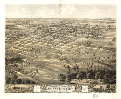 Fugleperspektiv af byen Chillicothe, Livingston Co., Missouri 1869. LOC 73693472 af A. Ruger