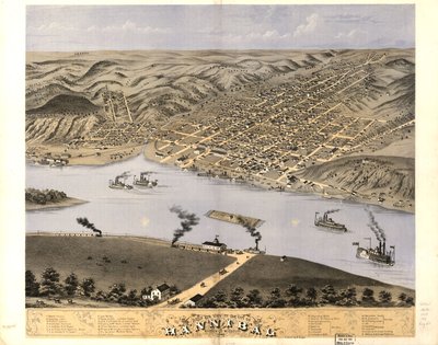 Fugleperspektiv af byen Hannibal, Marion Co, Missouri 1869. LOC 73693475 af A. Ruger
