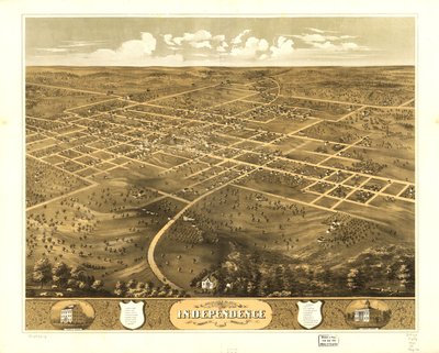 Fugleperspektiv af byen Independence, Jackson Co, Missouri 1868. LOC 73693478 af A. Ruger