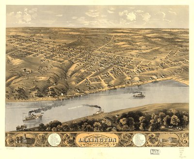 Fugleperspektiv af byen Lexington, Lafayette Co, Missouri 1869. LOC 73693481 af A. Ruger