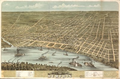 Fugleperspektiv af byen Memphis, Tennessee 1870. LOC 73694530 af A. Ruger
