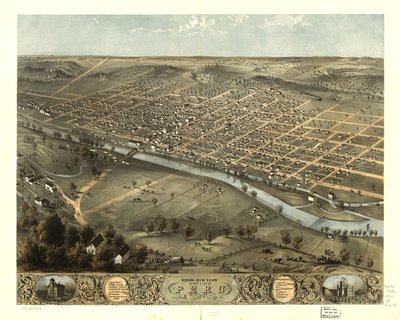 Fugleperspektiv af byen Peru, Miami Co, Indiana 1868. LOC 73693386 af A. Ruger