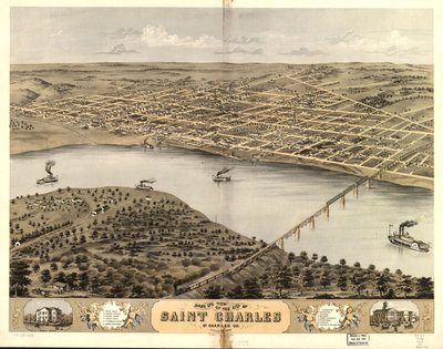 Fugleperspektiv af byen Saint Charles, St. Charles Co., Missouri 1869. LOC 73693488 af A. Ruger