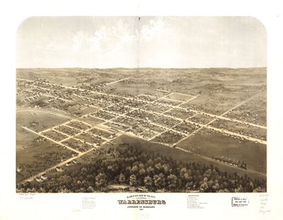 Fugleperspektiv af byen Warrensburg, Johnson Co, Missouri 1869. LOC 73693492 af A. Ruger