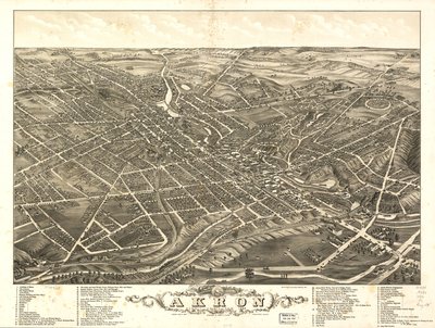Panoramaudsigt over byen Akron, Summit County, Ohio 1882 af A. Ruger Ruger
