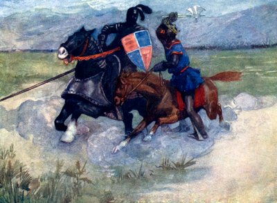 Bruce løftede sin stridsøkse højt i luften..., 1314, 1905 af A. S. Forrest