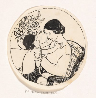 Pige på mors skød af A. Tinbergen (signed by artist)