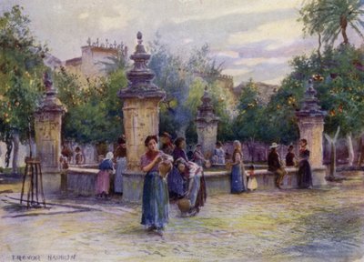 Cordova, Patio de los Naranjos (farve litho) af A. Trevor Haddon