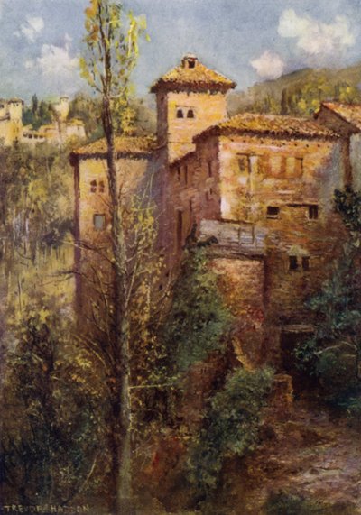 Granada, Torre de las Damas (farve litho) af A. Trevor Haddon