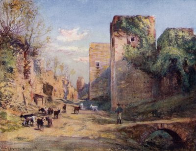 Granada, Infantas tårne (farve litho) af A. Trevor Haddon