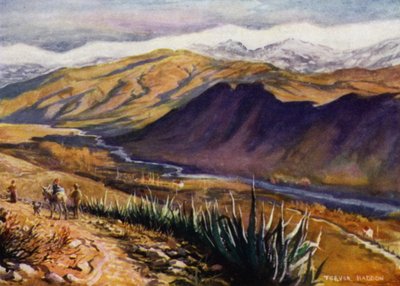 Granada, udsigt over Sierra Nevada og floden Genil (farve litho) af A. Trevor Haddon