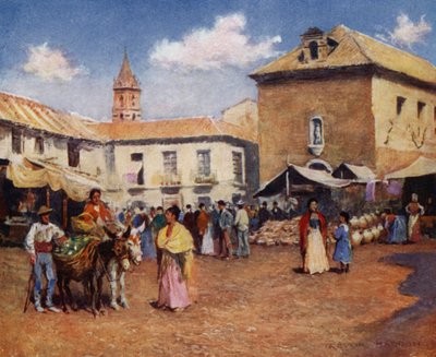 Malaga, et marked (farve litho) af A. Trevor Haddon