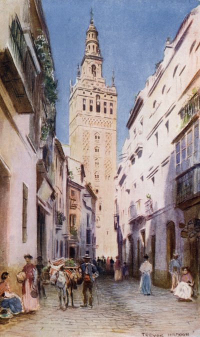 Sevilla, Giralda (farve litho) af A. Trevor Haddon