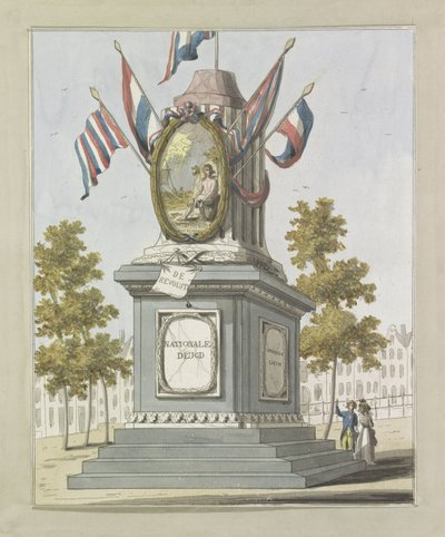 Revolutionen, dekoration på Place Royale, 1795 Ti plader med dekorationerne ved Alliantiefeest i Amsterdam i 1795 (serietitel) af A. Verkerk