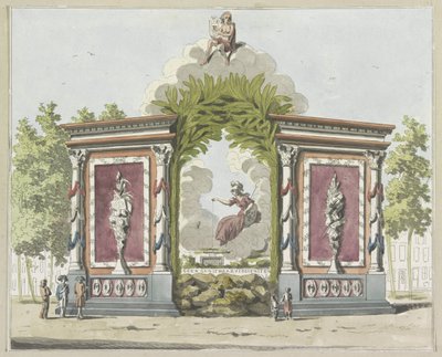 Arts and Sciences, dekoration på Noordermarkt, 1795 Ti plader med dekorationerne ved Alliantiefeest i Amsterdam i 1795 (serietitel) af A. Verkerk