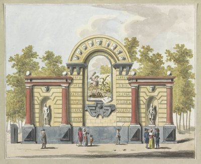 Destruktion af aristokratiet, dekoration på Westermarkt, 1795 Ti plader med dekorationerne ved Alliantiefeest i Amsterdam i 1795 (serietitel) af A. Verkerk